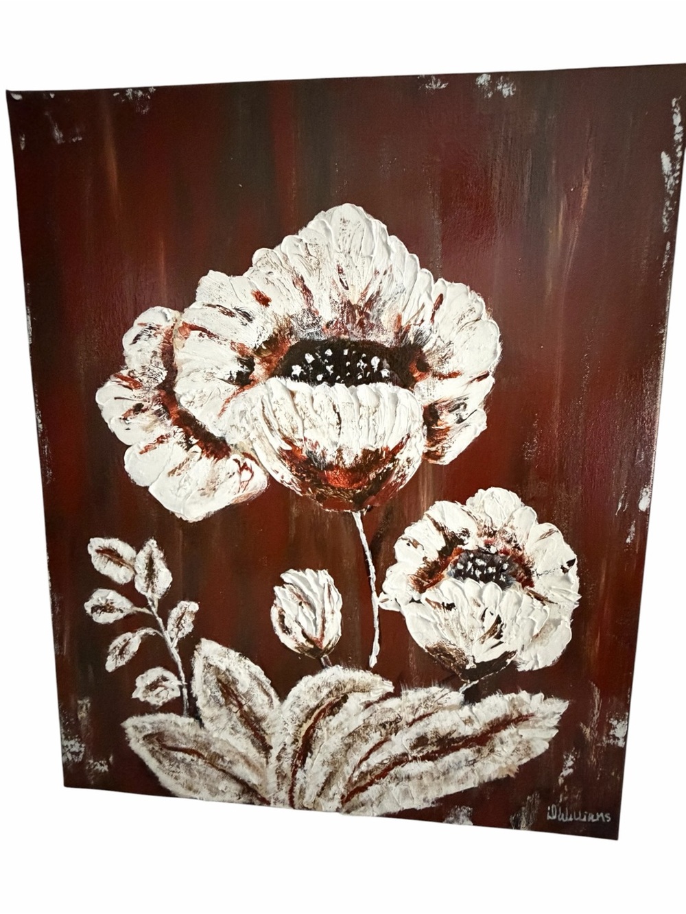 Original Artwork Acrylic’s On Canvas Large White Blooms against Deep Toned Bac - Picture 2 of 16